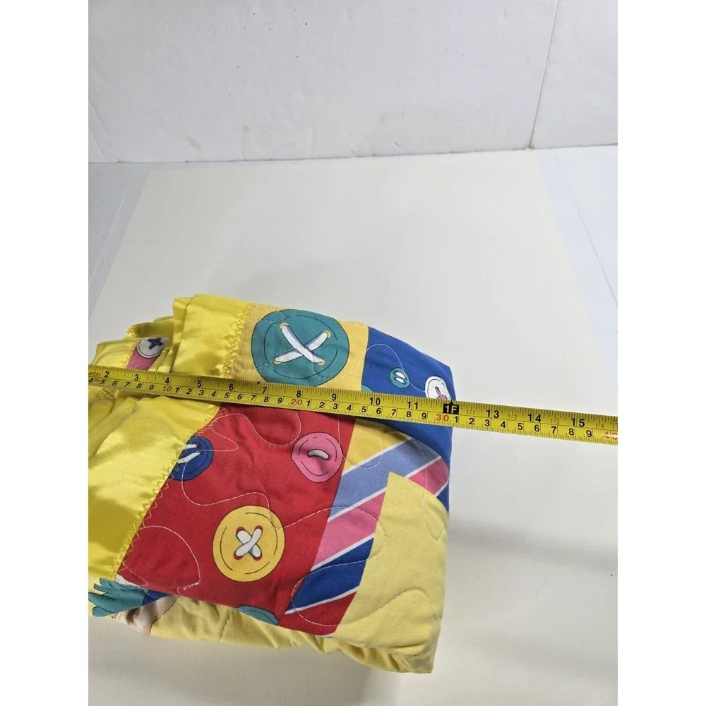 Vintage Baby Quilt Blanket Rocking Horse Teddy Bear Button Yellow Blue